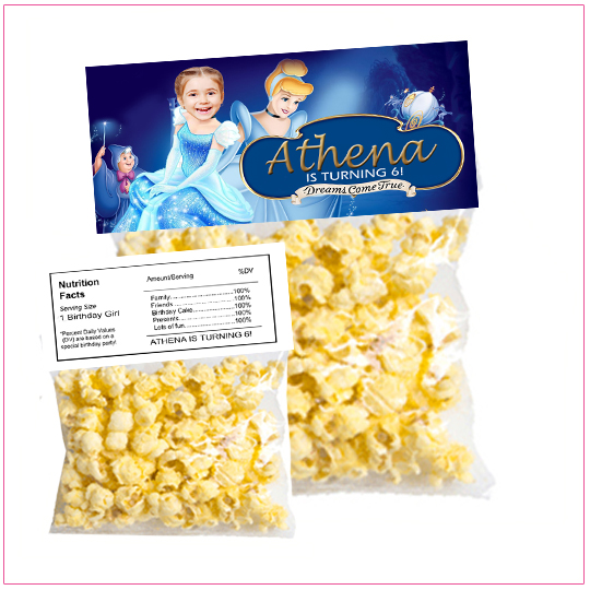 Cinderella Popcorn Birthday Label