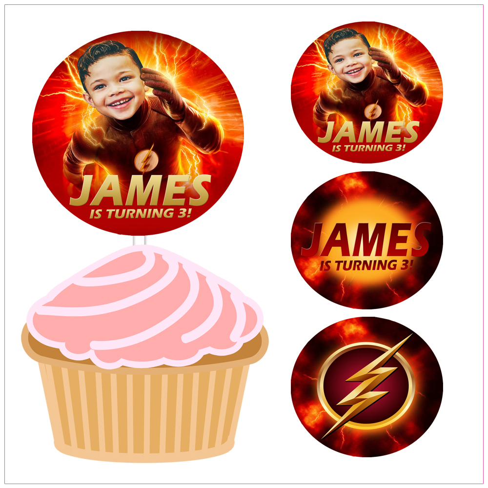 Flash Cupcake Toppers Birthday Label