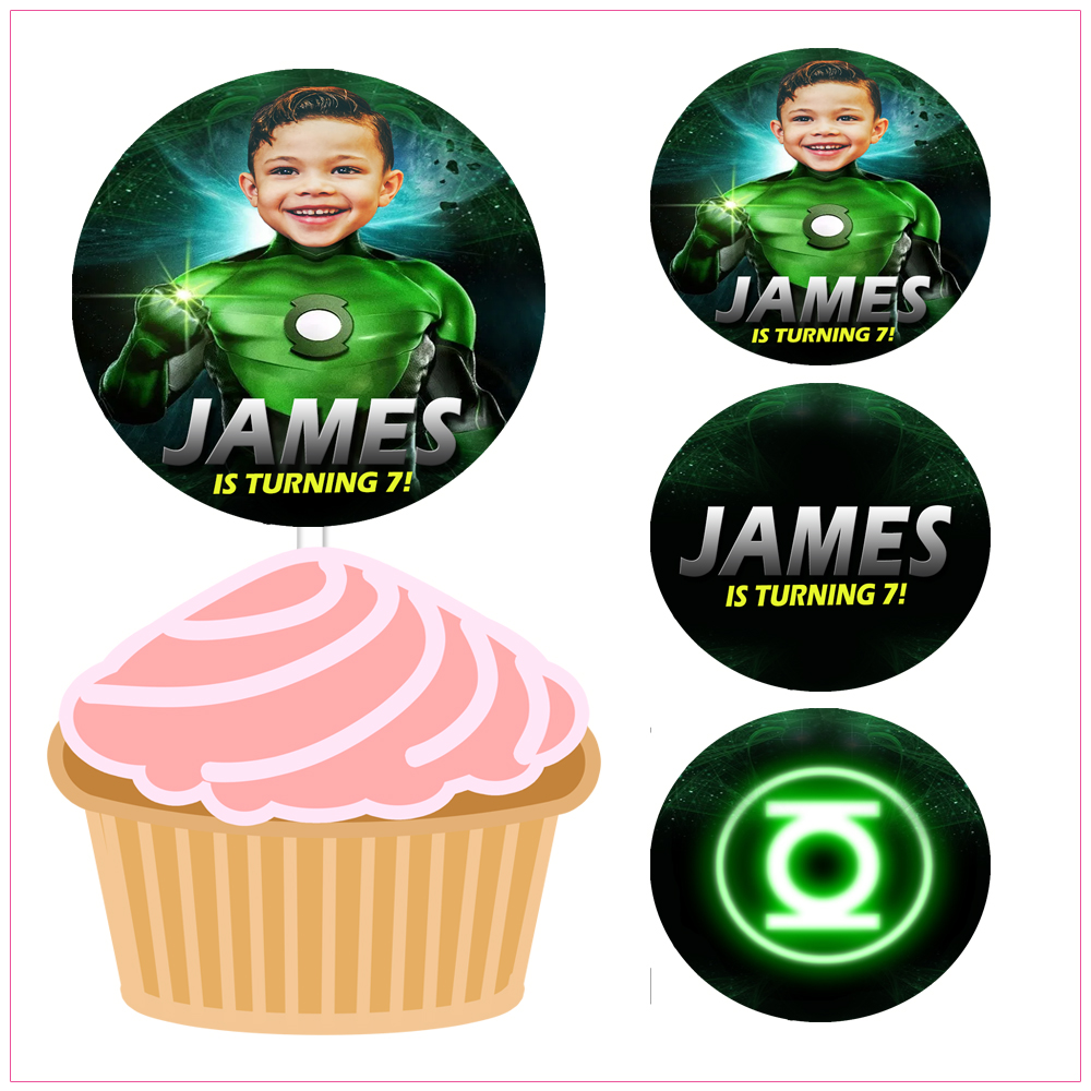 Green Lantern Cupcake Toppers Birthday Label