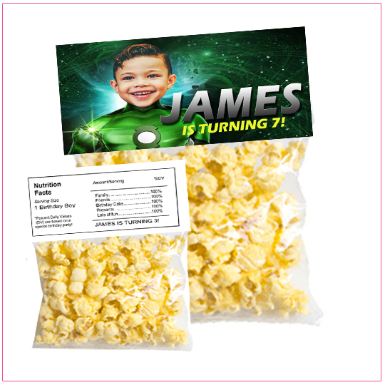 Green Lantern Popcorn Birthday Label