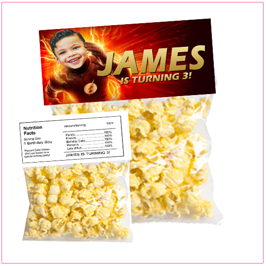 Flash Popcorn Birthday Label