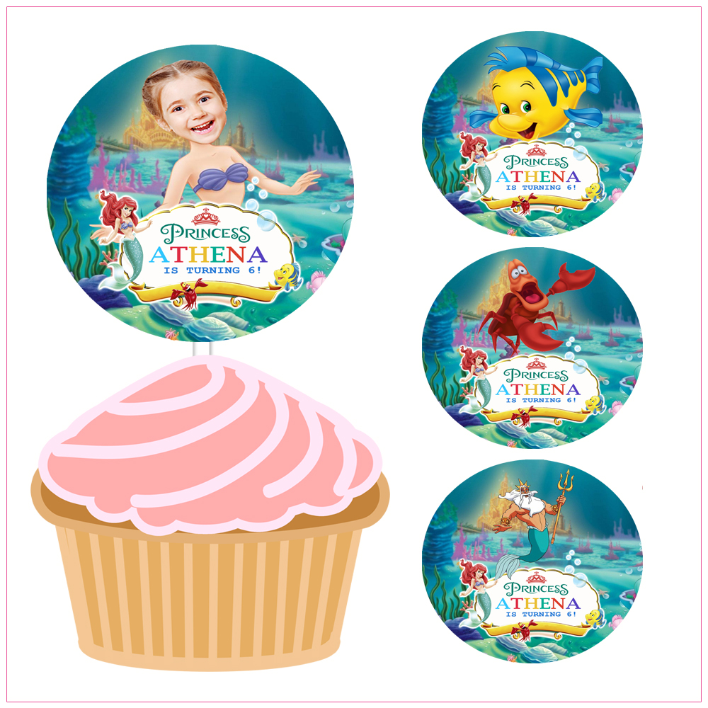Little Mermaid Cupcake Toppers Birthday Label