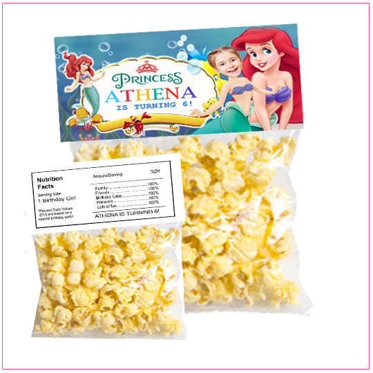Little Mermaid Popcorn Birthday Label