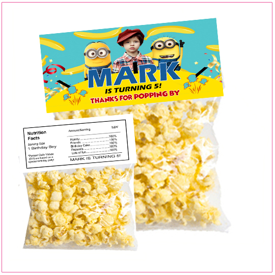 Minions Popcorn Birthday Label