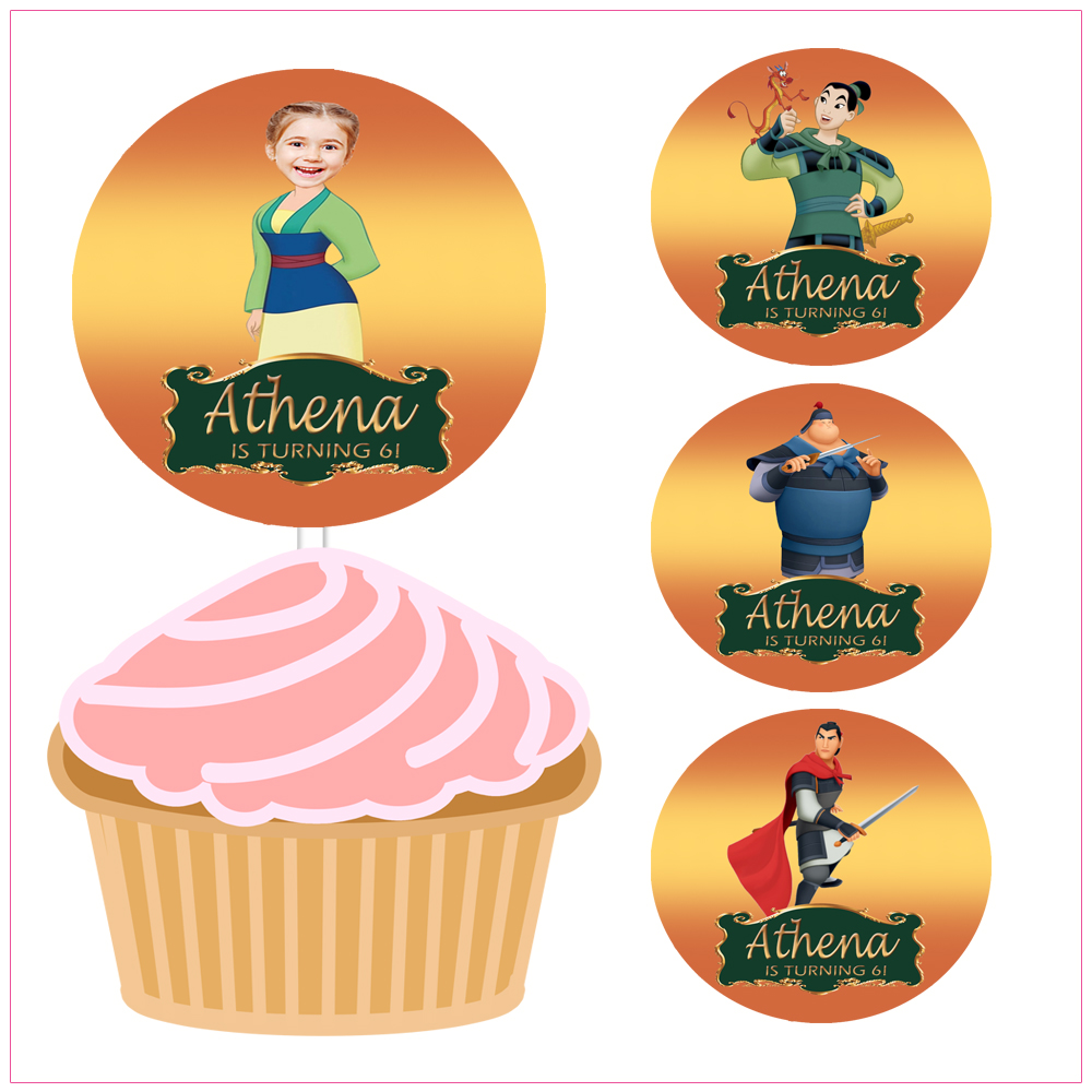 Mulan Cupcake Toppers Birthday Label