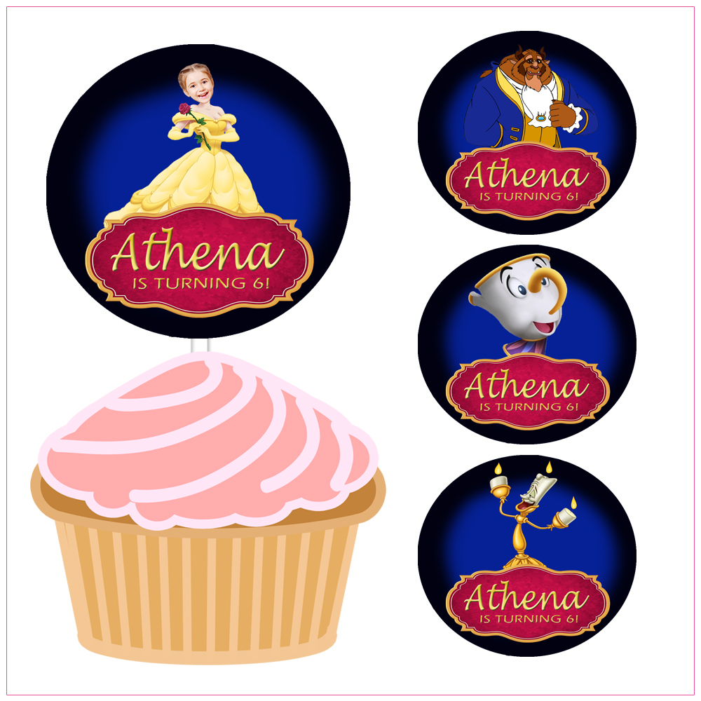 Princess Belle Cupcake Toppers Birthday Label