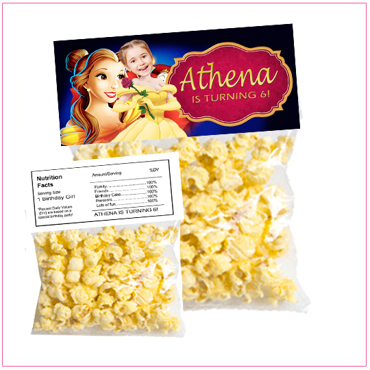 Princess Belle Popcorn Birthday Label
