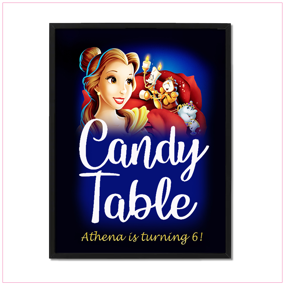 Princess Belle Table Sign Birthday Label