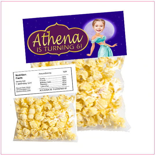 Princess Jasmine Popcorn Birthday Label