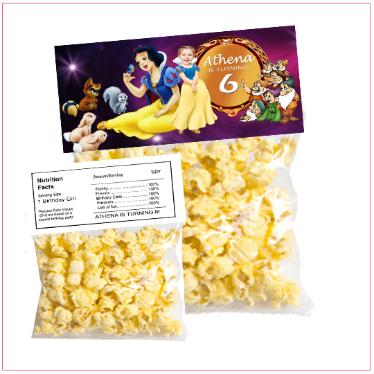 Snow White Popcorn Birthday Label