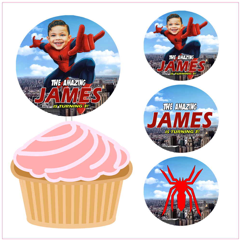Spiderman Cupcake Toppers Birthday Label