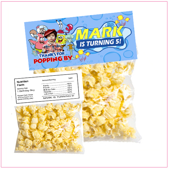 Spongebob Popcorn Birthday Label