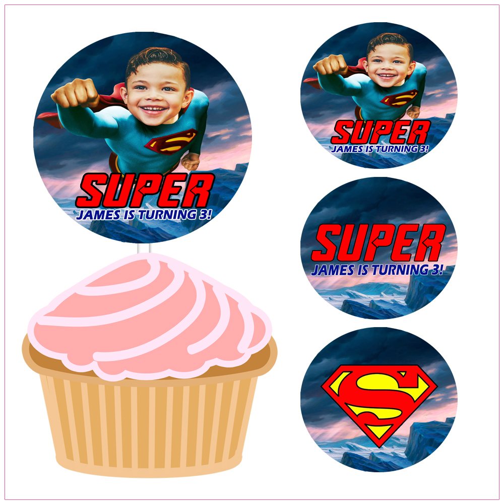 Superman Cupcake Toppers Birthday Label