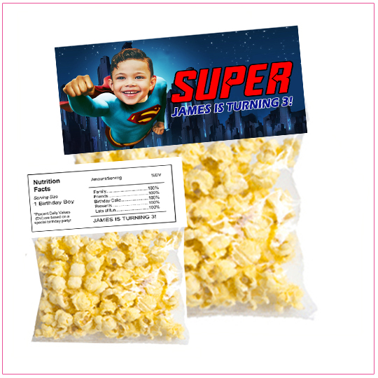 Superman Popcorn Birthday Label
