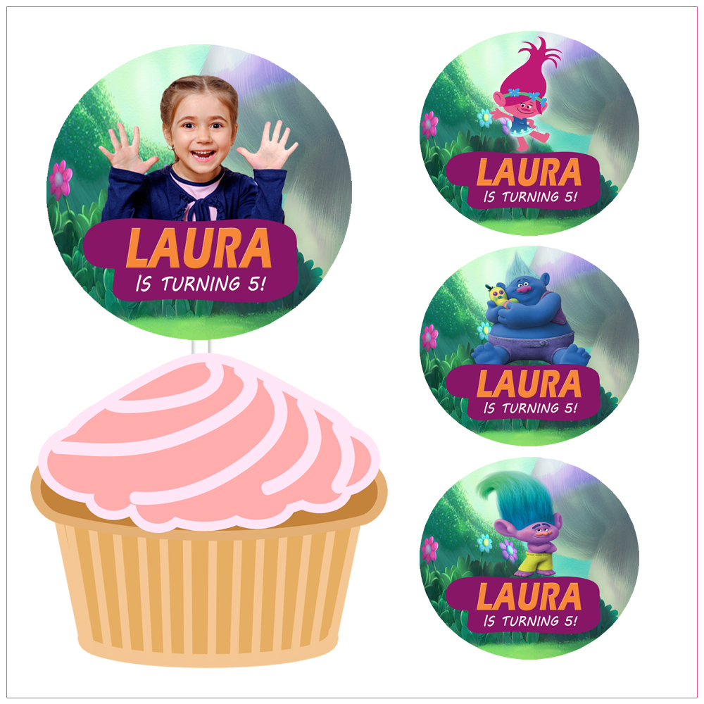 Trolls Cupcake Toppers Birthday Label