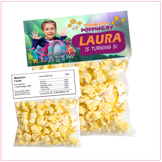 Trolls Popcorn Birthday Label