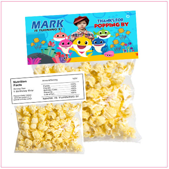 Baby Shark Popcorn Birthday Label