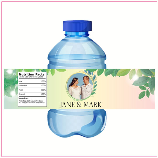 Green Leaves Wedding Water Bottle Label
