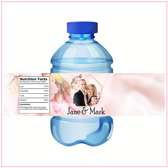Pink Flowers Wedding Water Bottle Label