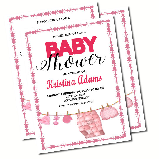 Hanging Clothes 3 Baby Shower Invitation