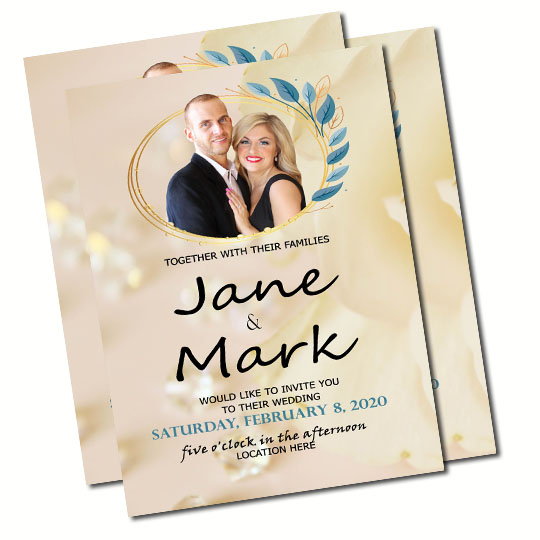 White and Blue Leaves Wedding Invitation